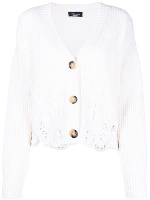 Blumarine butterfly embroidered knit cardigan - White