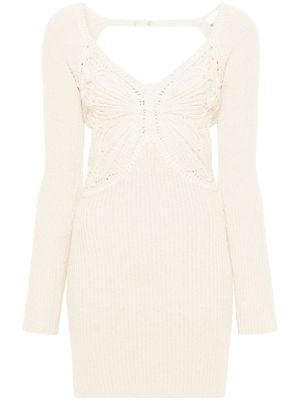 Blumarine butterfly-embroidered ribbed midi dress - Neutrals