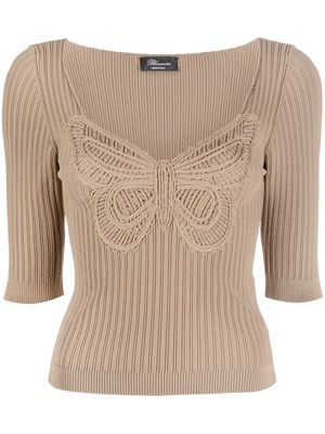 Blumarine Butterfly embroidery knitted top - Neutrals
