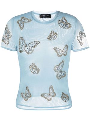 Blumarine butterfly-studded semi-sheer T-shirt - Blue