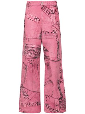 Blumarine cargo-patch print puddle trousers - Pink