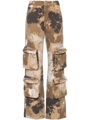 Blumarine Chiné camouflage-print cargo jeans - Brown