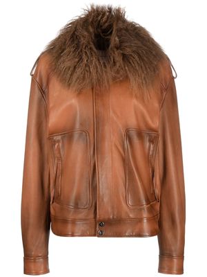 Blumarine concealed-fastening leather jacket - Brown