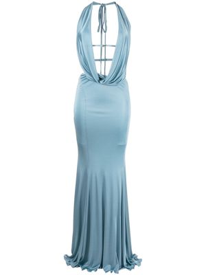 Blumarine cowl-neck backless gown - Blue