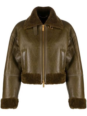 BLUMARINE crackled-effect shearling leather jacket - Green