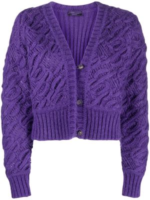 Blumarine cropped cable-knit cardigan - Purple