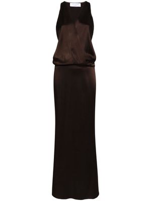 Blumarine crossover-neck satin maxi dress - Brown