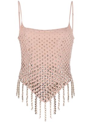 Blumarine crystal-embellished fringe-edged top - Neutrals