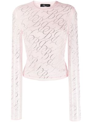 Blumarine crystal-embellished long-sleeve top - Pink