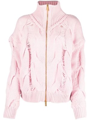 Blumarine distressed zip-up jumper - Pink