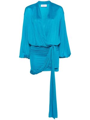 Blumarine draped sable-jersey mini dress - Blue