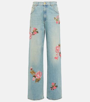 Blumarine Embroidered high-rise straight jeans