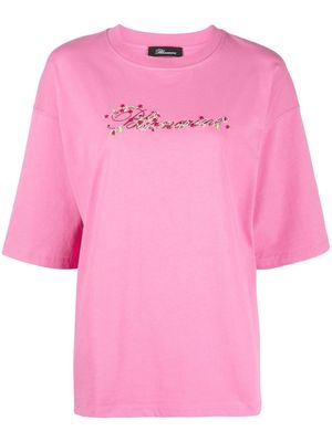 Blumarine embroidered-logo detail T-shirt - Pink