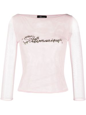 BLUMARINE embroidered-logo mesh top - Pink