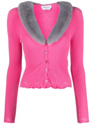 Blumarine faux fur-collar cardigan - Pink