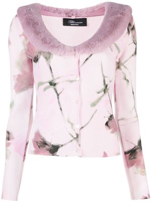 Blumarine faux-fur collar knit cardigan - Pink