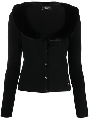 Blumarine faux-fur collar knitted cardigan - Black