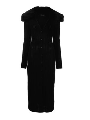 Blumarine faux-fur collar knitted dress - Black