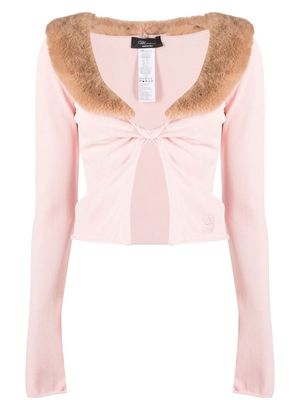 Blumarine faux-fur collar twist cardigan - Pink