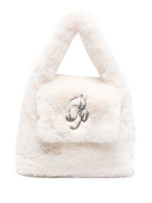 Blumarine faux-fur detail tote bag - White