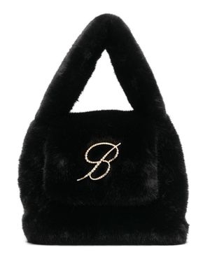 Blumarine faux-fur logo-patch mini bag - Black