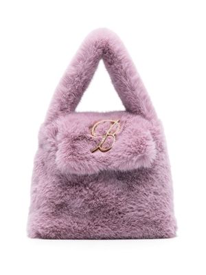 Blumarine faux-fur logo-patch mini bag - Purple