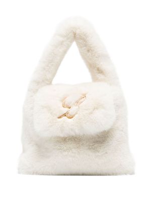 Blumarine faux-fur logo-patch mini bag - White