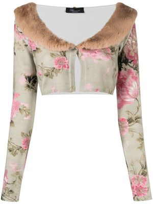 Blumarine faux fur-trim cropped cardigan - Green
