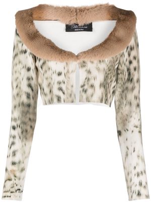 Blumarine faux fur-trim cropped cardigan - Neutrals