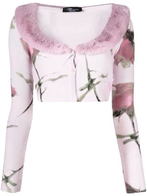 Blumarine faux fur-trim cropped cardigan - Pink