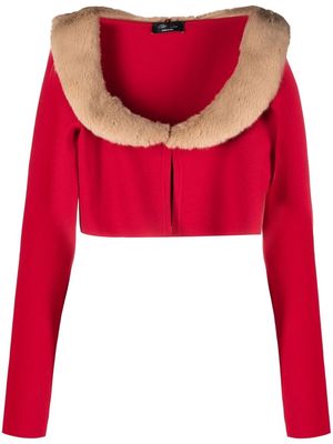 Blumarine faux-fur trim cropped cardigan - Red