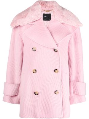 Blumarine faux-fur trim double-breasted coat - Pink