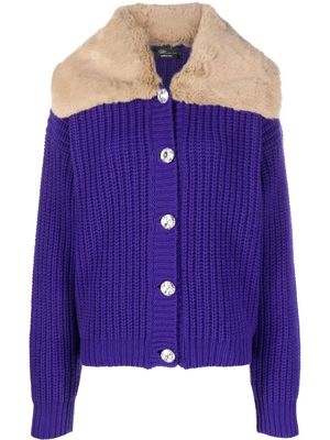 BLUMARINE faux fur-trimmed wool cardigan - Blue