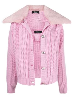 Blumarine faux fur-trimmed wool cardigan - Pink