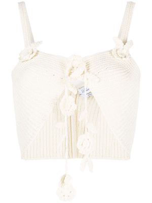 Blumarine floral-appliqué asymmetric knitted top - Neutrals