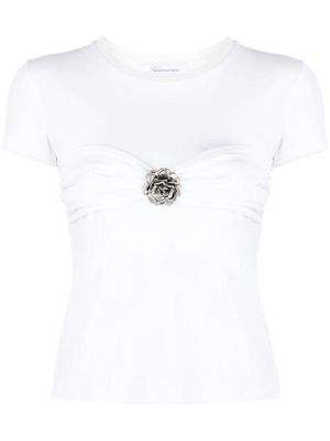 Blumarine floral-appliqué cotton T-shirt - White