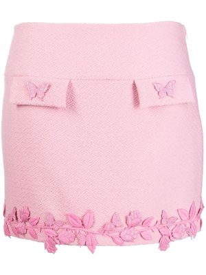 Blumarine floral-appliqué high-waisted skirt - Pink