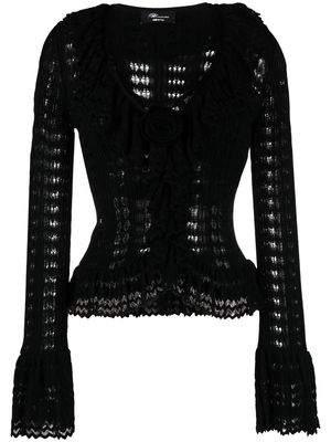 Blumarine floral-appliqué knitted cardigan - Black