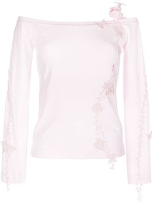 Blumarine floral-appliqué knitted top - Pink