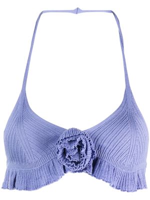 Blumarine floral-appliqué knitted wool bra - Purple