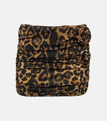 Blumarine Floral-appliqué leopard-print miniskirt