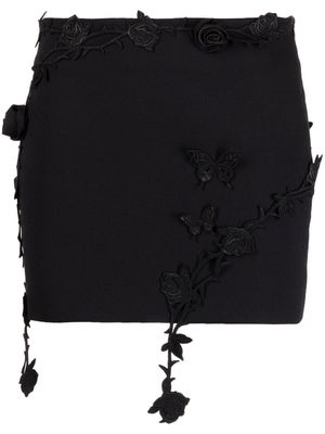 Blumarine floral-appliqué mini skirt - Black
