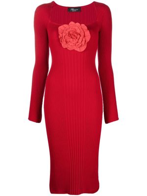 BLUMARINE floral-appliqué pencil dress - Red