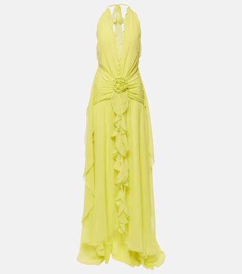Blumarine Floral-appliqué silk georgette gown