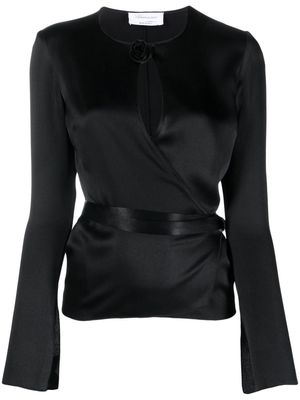Blumarine floral-appliqué wraparound blouse - Black