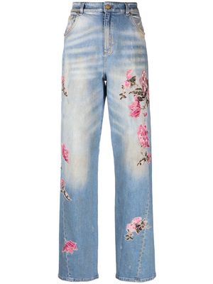 Blumarine floral-embroidered boyfriend denim jeans - Blue