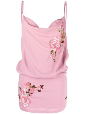 Blumarine floral-embroidered cowl-neck dress - Pink