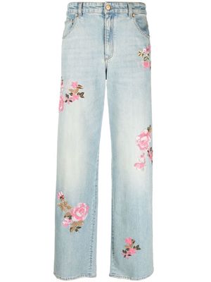 Blumarine floral-embroidered straight-leg jeans - Blue