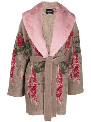 Blumarine floral-print belted coat - Brown