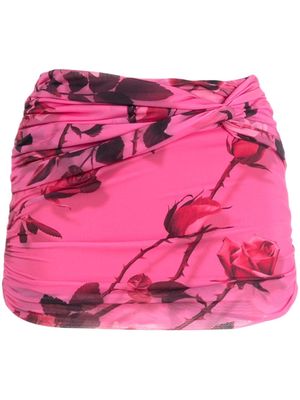 Blumarine floral-print ruched miniskirt - Pink